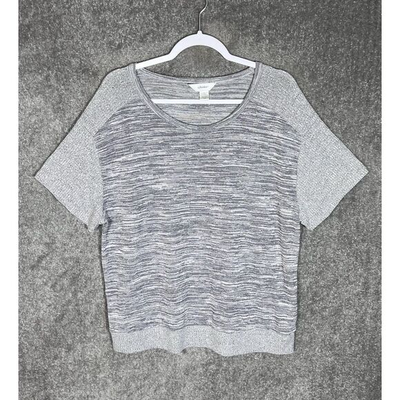 CJ Banks Tops - CJ Banks Top Womens Size 1X Gray Knit Ribbed SpaceDye Stretch‎ Short Sleeve